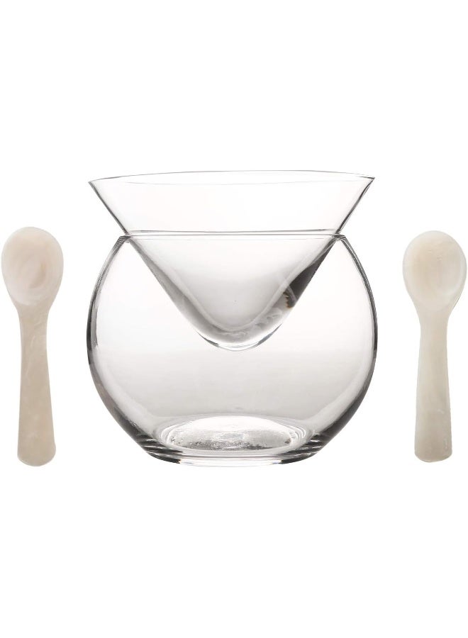 DUEBEL Glass Caviar Chiller Server Set Plus 2 pcs. x Mother of Pearl Caviar Spoon 3.15" – Universal Martini, Wine, Liquor Cocktail Chiller - Image 1